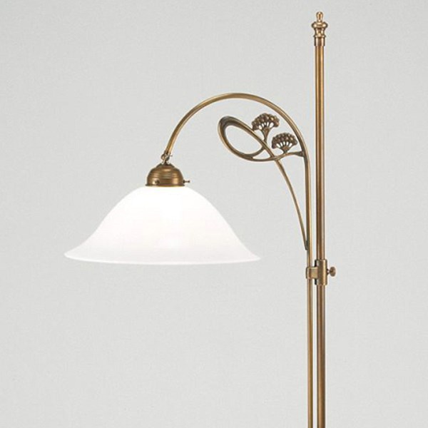 Staande Lamp Jugendstil in brons met wijde glaskap