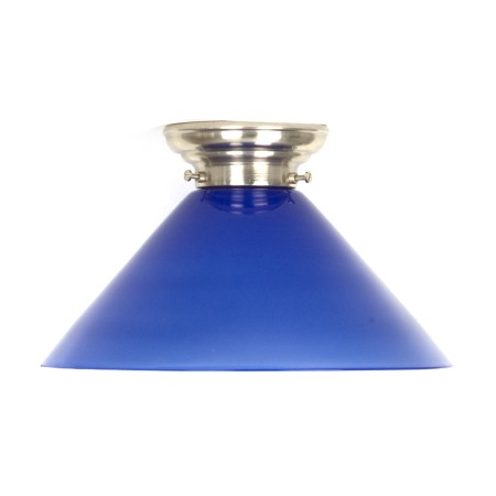 Plafonniere Cono in blauw glas met matnikkel afgerond armatuur